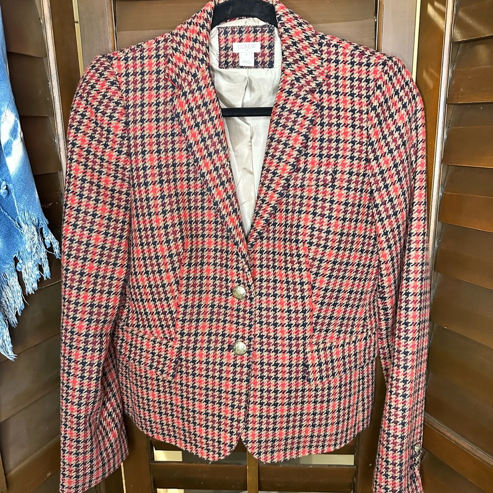 J.CREW Houndstooth Blazer Wool Blend Tweed Herringbone Gold
Button Size 6